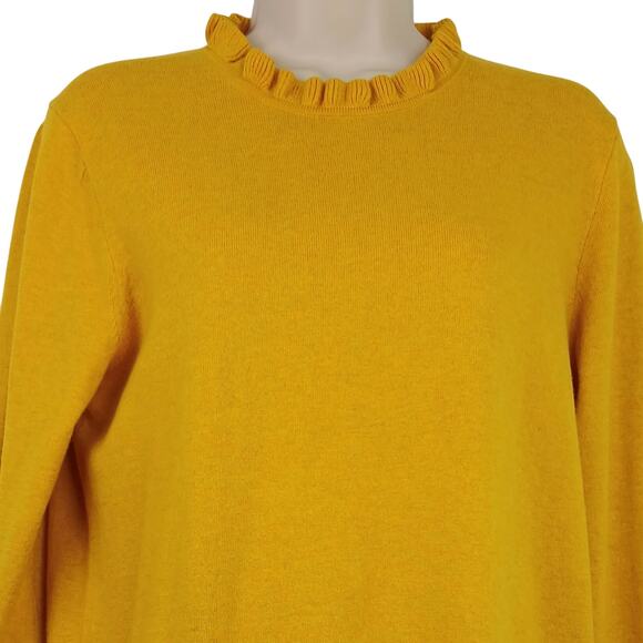 J.Crew Women's SZ M Cotton Ruffleneck Sweater Yellow AS298 NWT - Picture 3 of 6